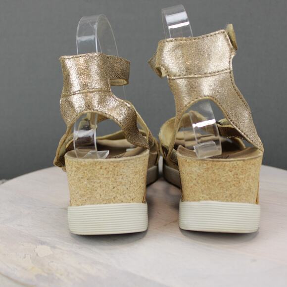 Fly London Wedge Sandals Womens 10.5 Gold Leather - Picture 6 of 10